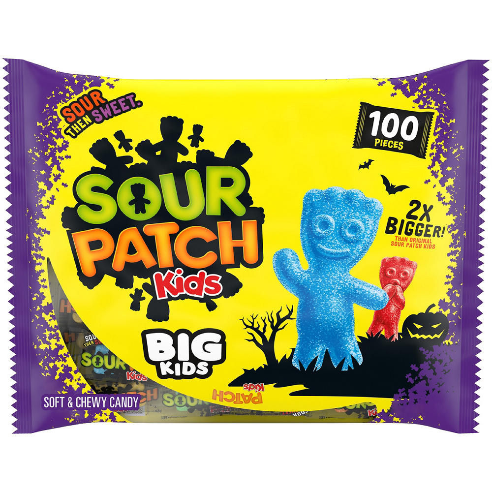 Sour Patch Kids BIG Kids Individually Wrapped Soft & Chewy Halloween Candy, 100 pc