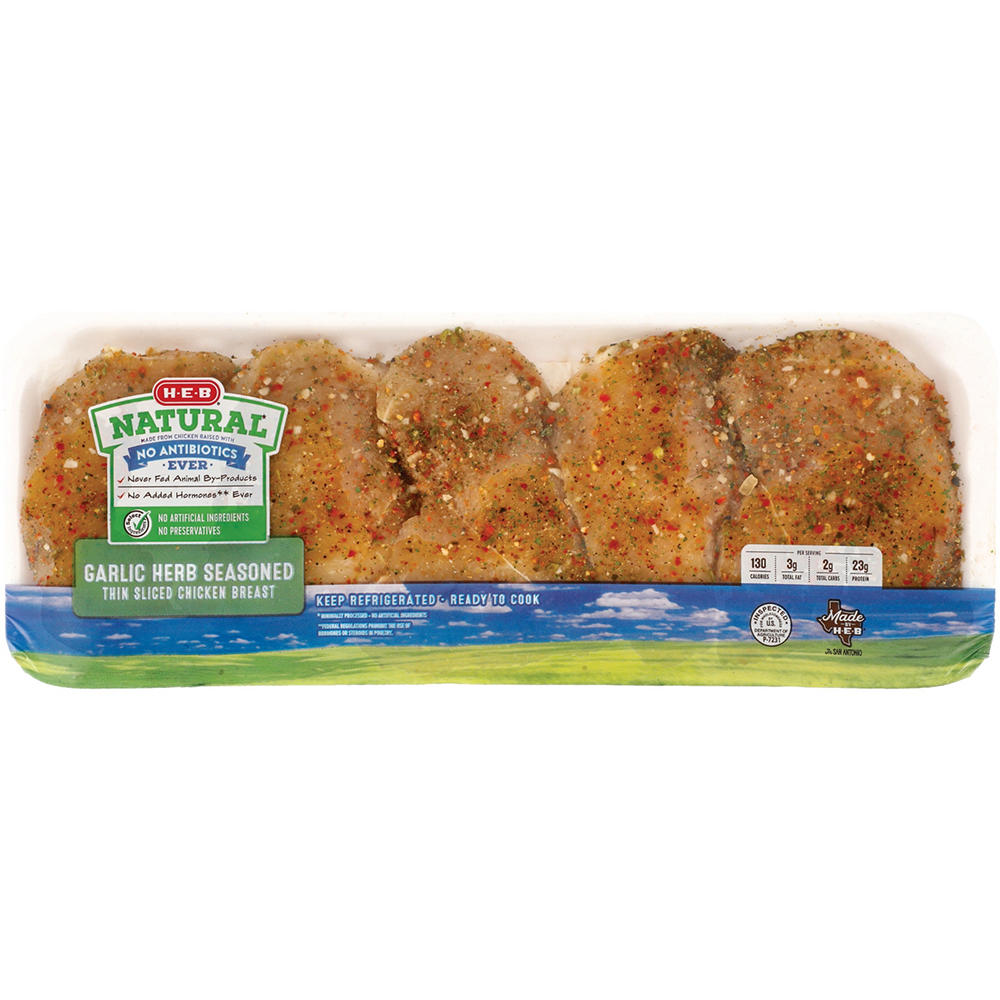 H-E-B Natural Garlic Herb Seasoned Chicken Breast, Thin Sliced, Avg. 1.75 lbs