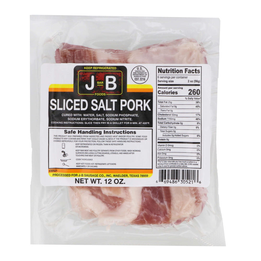 J BAR B FOODS Sliced Salt Pork, 12 oz
