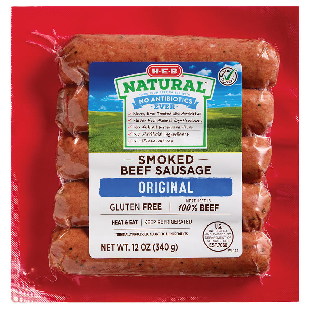 H-E-B Natural Smoked Beef Sausage Links - Original, 5 ct