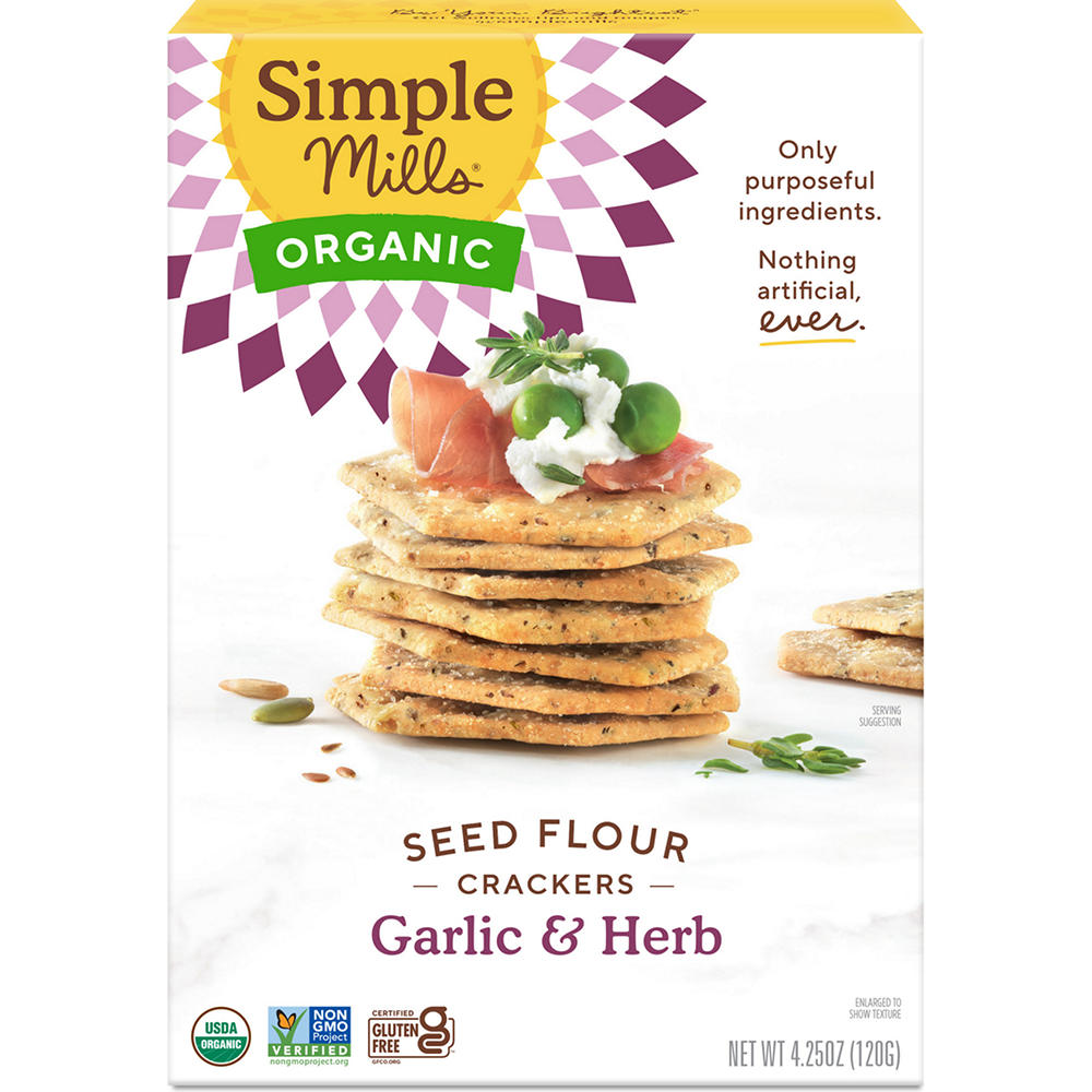 Simple Mills Organic Seed Flour Garlic & Herb Crackers, 4.25 oz