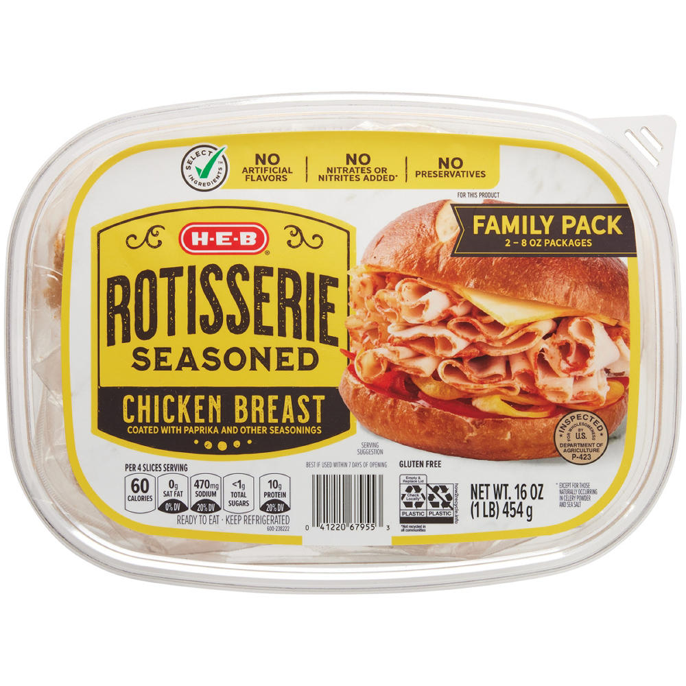 H-E-B Rotisserie-Seasoned Chicken Breast Lunch Meat - Family Pack, 16 oz