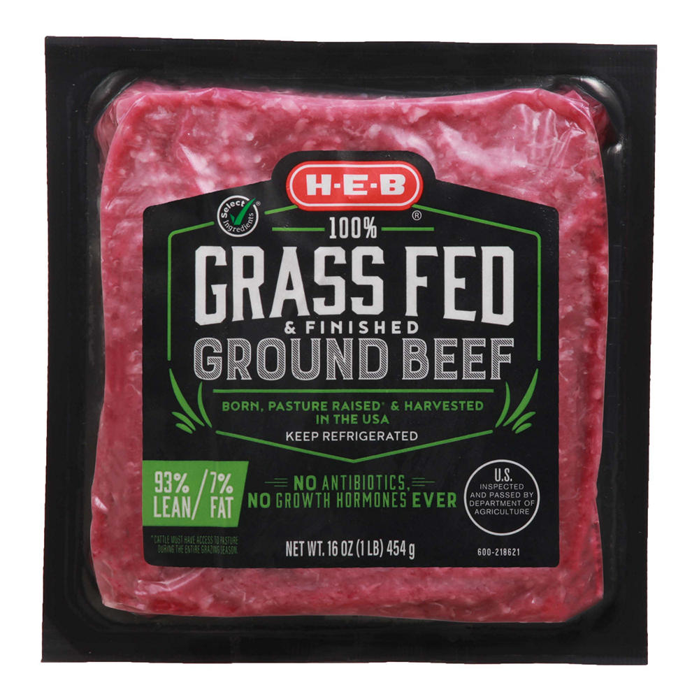 H-E-B Grass Fed & Finished Ground Beef, 93% Lean, 16 oz