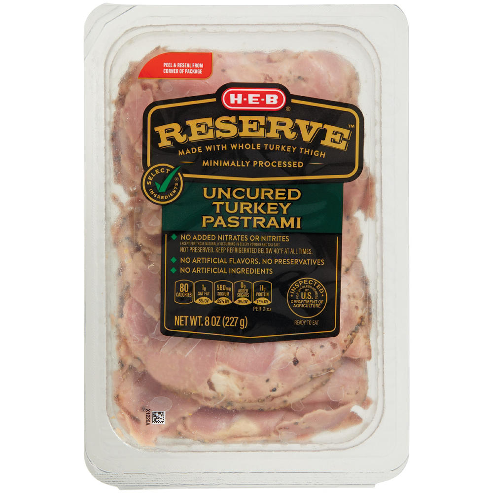 H-E-B Reserve Uncured Turkey Pastrami Lunch Meat, 8 oz