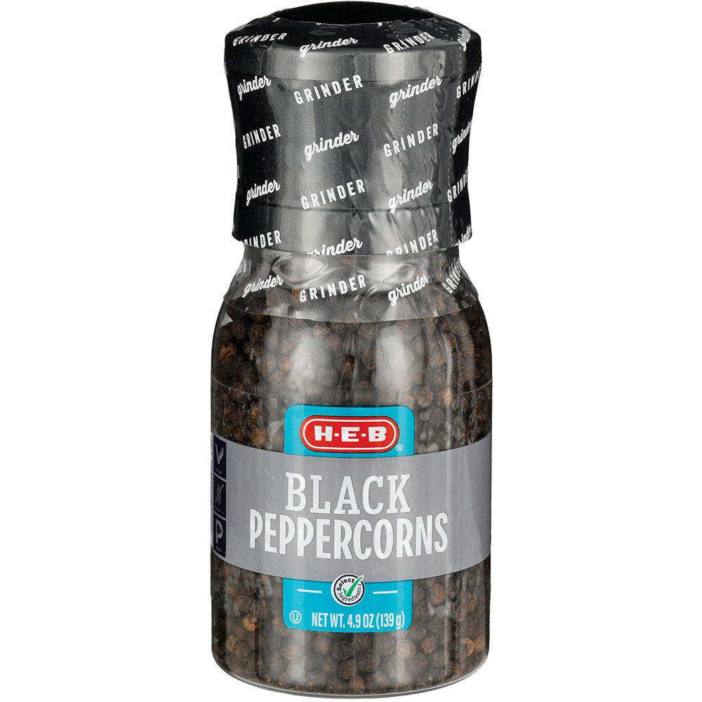 H-E-B Black Peppercorns Grinder, 4.9 oz