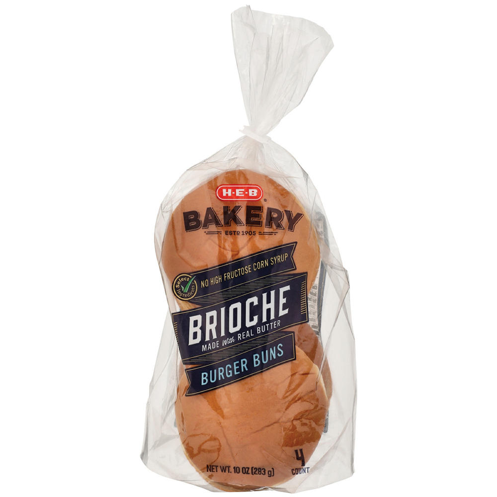 H-E-B Bakery Brioche Hamburger Buns, 4 ct