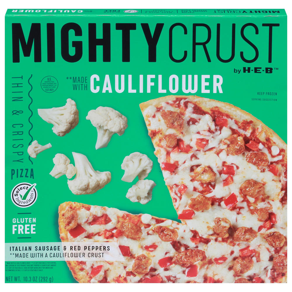 MightyCrust by H-E-B Italian Sausage & Red Peppers Cauliflower Crust Gluten Free Frozen Pizza, 10.3 oz