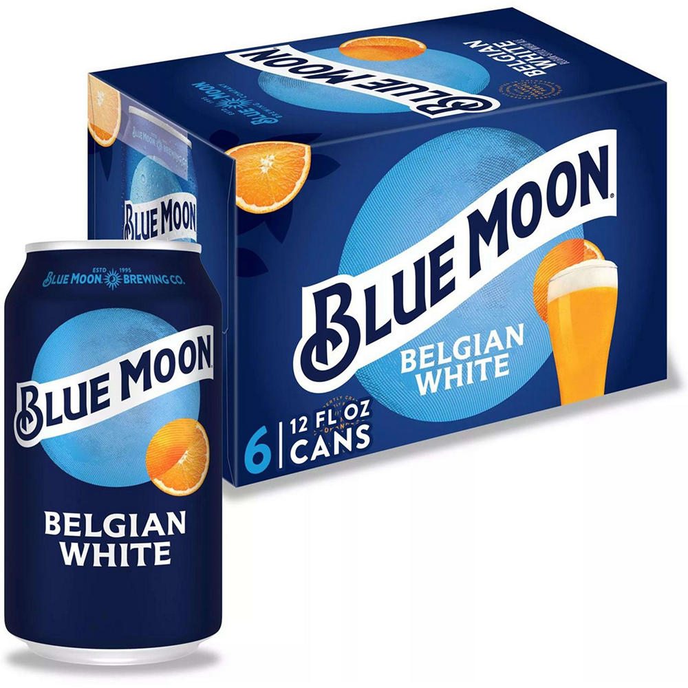 Blue Moon Belgian White Style Wheat Ale Craft Beer 6 pk Cans, 12 oz