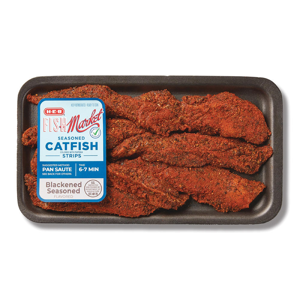 H-E-B Fish Market Fish Market Seasoned Catfish Strips - Blackened Flavored, Avg. 1.0 lb