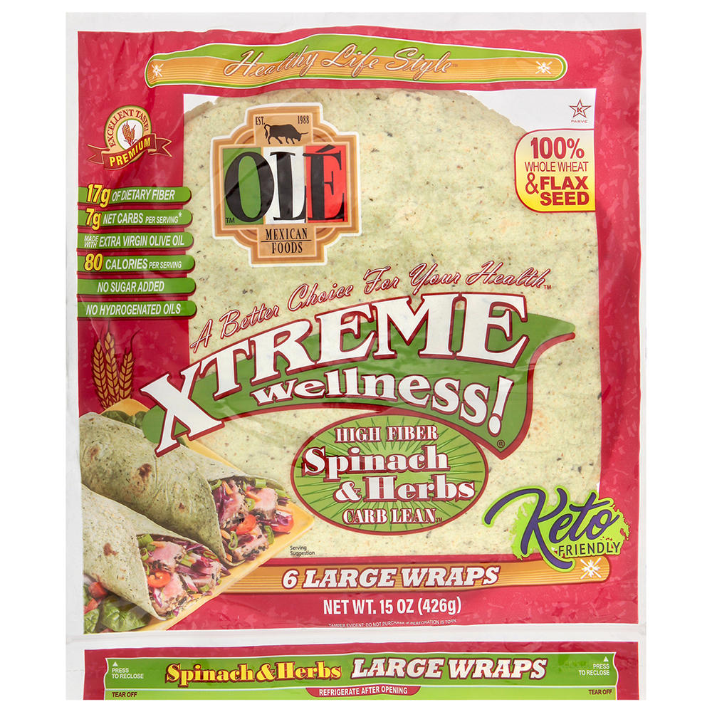 Ole Xtreme Wellness Whole Wheat Spinach & Herb Tortillas, 6 ct