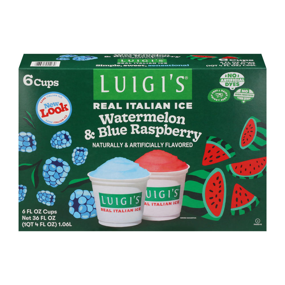 Luigi's Real Italian Ice Blue Raspberry & Watermelon Cups Variety Pack, 6 ct