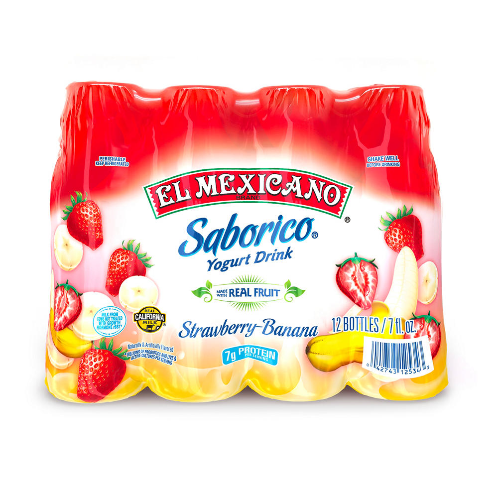 El Mexicano Strawberry Banana Yogurt Drink 7 oz Bottles, 12 ct