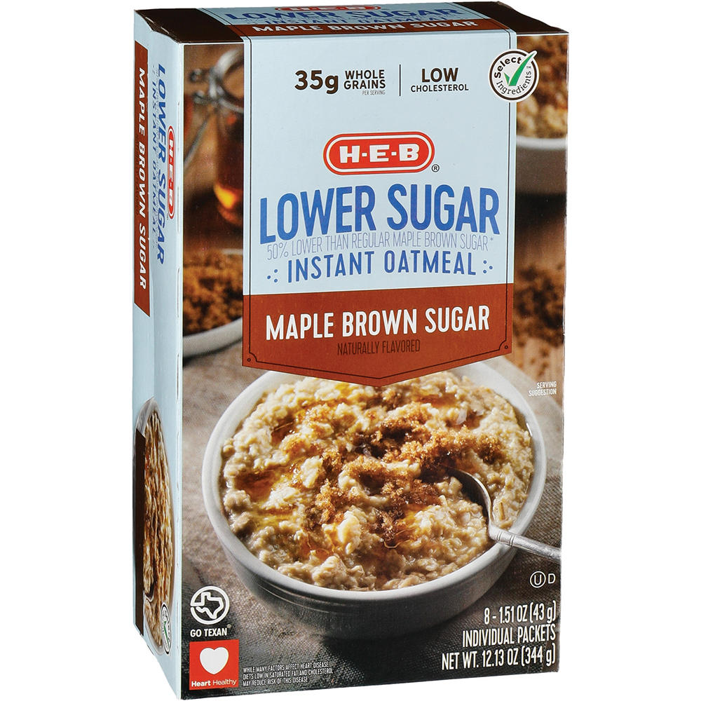 H-E-B Lower Sugar Instant Oatmeal - Maple Brown Sugar, 8 ct
