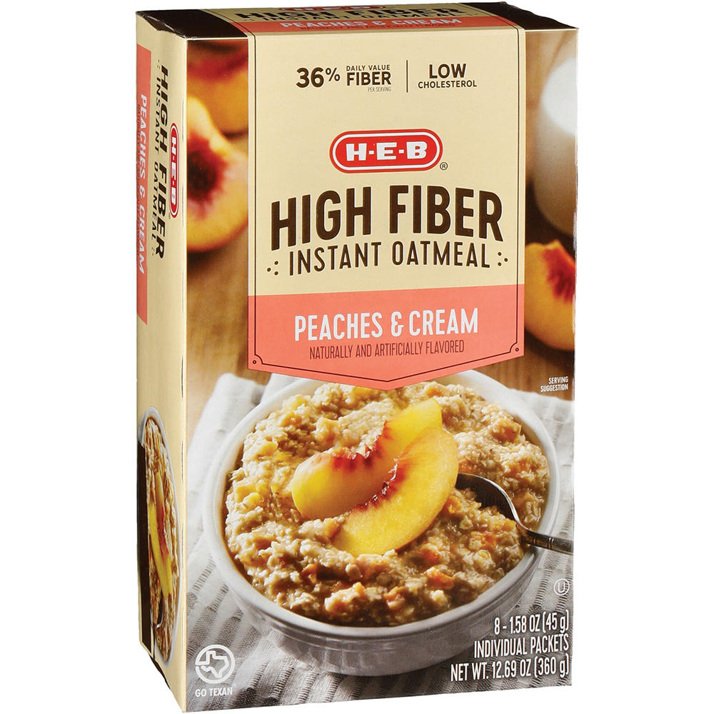 H-E-B High Fiber Instant Oatmeal - Peaches & Cream, 8 ct