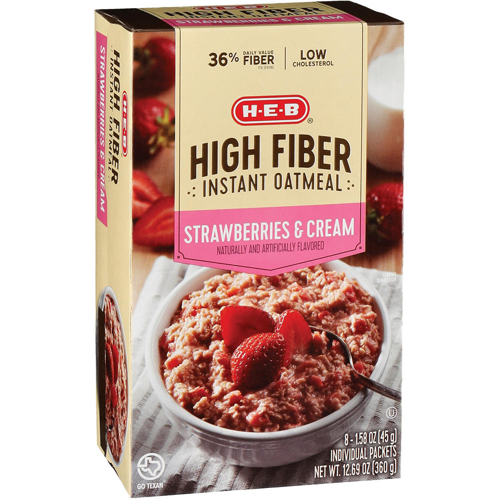 H-E-B High Fiber Instant Oatmeal - Strawberries & Cream, 8 ct