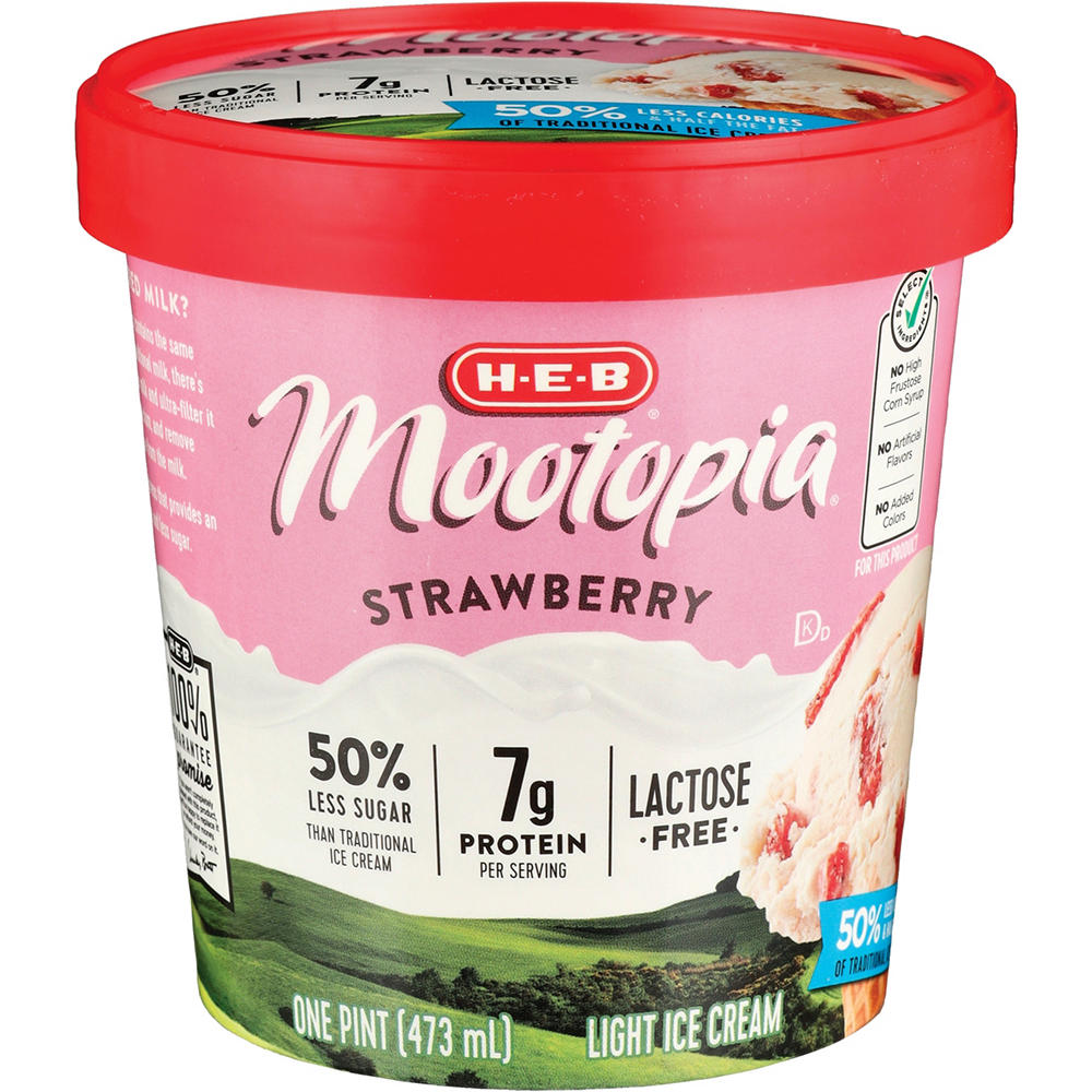 H-E-B Mootopia Strawberry 7g Protein Lactose Free Light Ice Cream, 1 pt