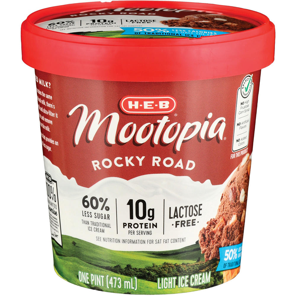 H-E-B Mootopia Rocky Road 10g Protein Lactose Free Light Ice Cream, 1 pt