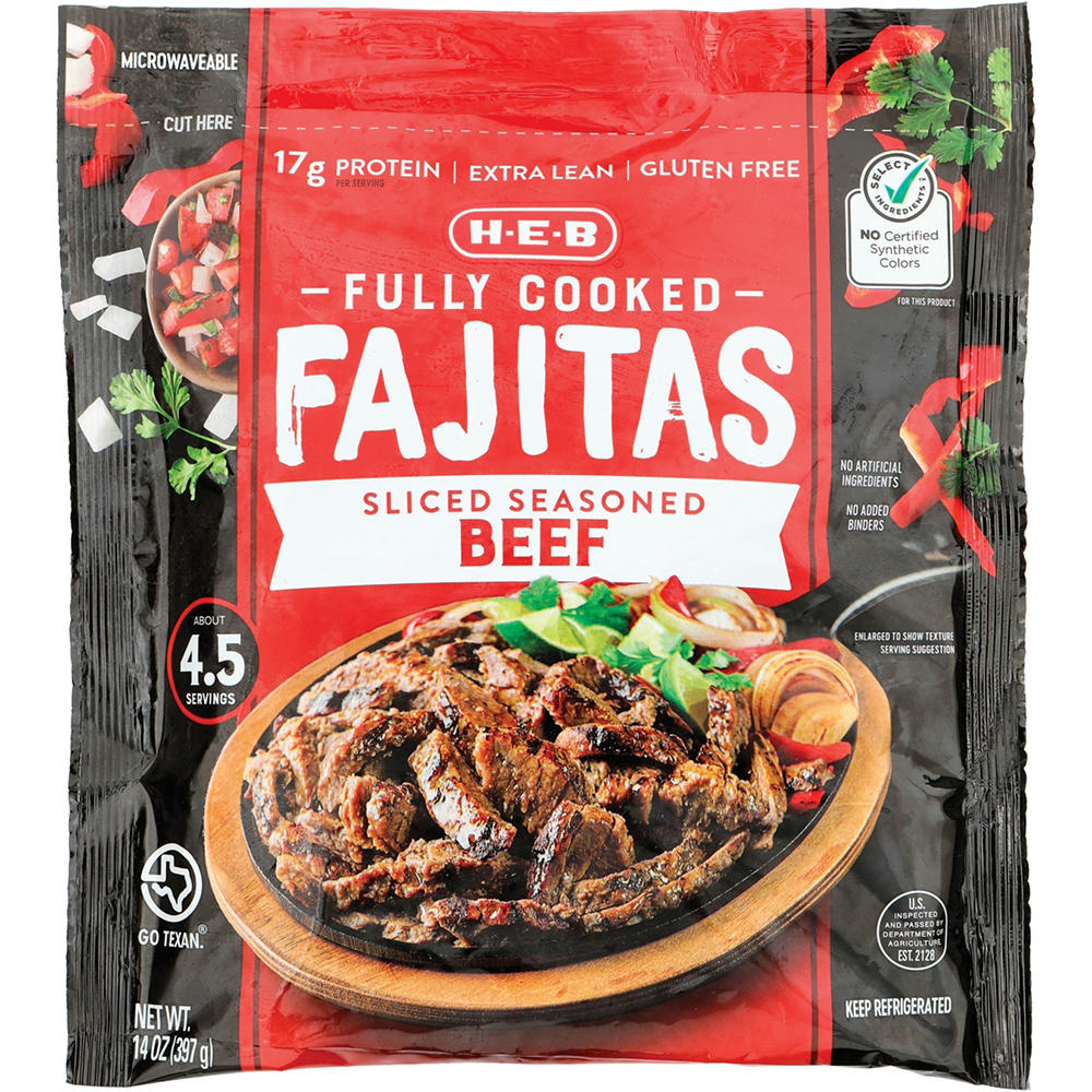 H-E-B Fully Cooked Seasoned Beef Fajitas, 14 oz