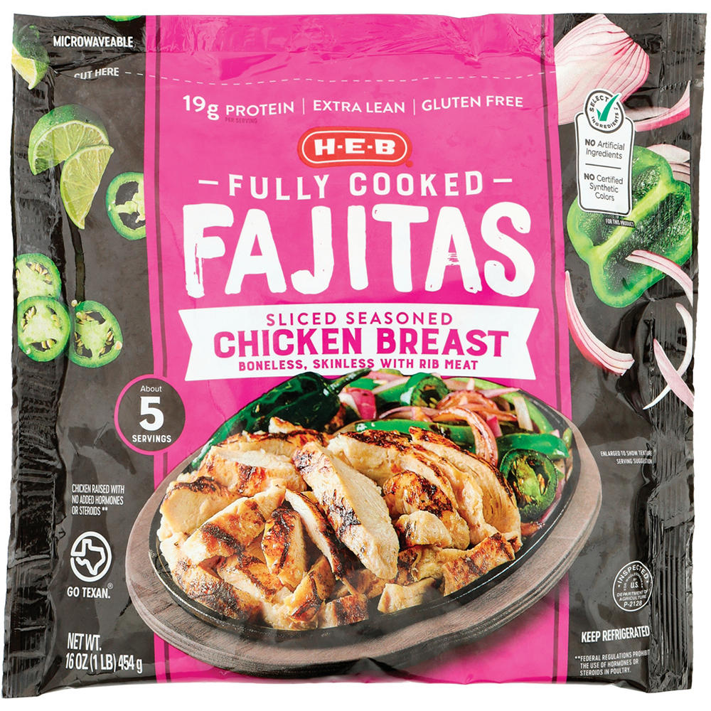 H-E-B Fully Cooked Seasoned Chicken Breast Fajitas, 16 oz