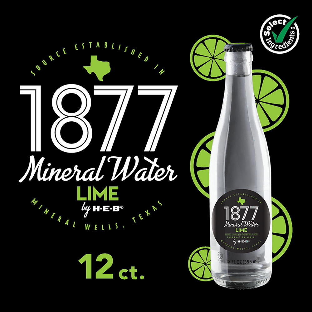 H-E-B 1877 Lime Mineral Water 12 pk Bottles, 12 oz