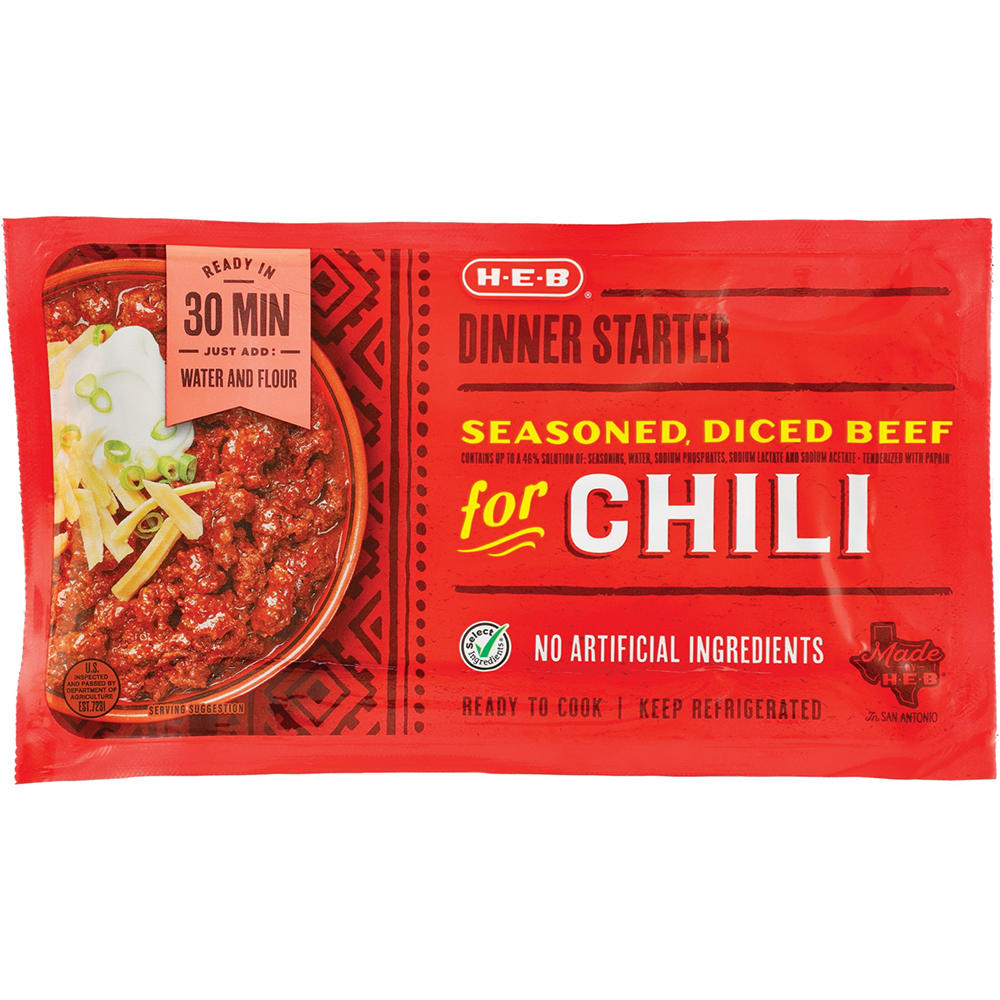 H-E-B Dinner Starter - Seasoned Diced Beef for Chili, Avg. 2.0 lbs