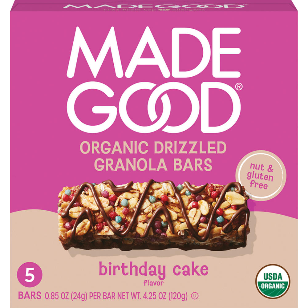 MadeGood Organic Drizzled Granola Bars - Birthday Cake, 5 ct