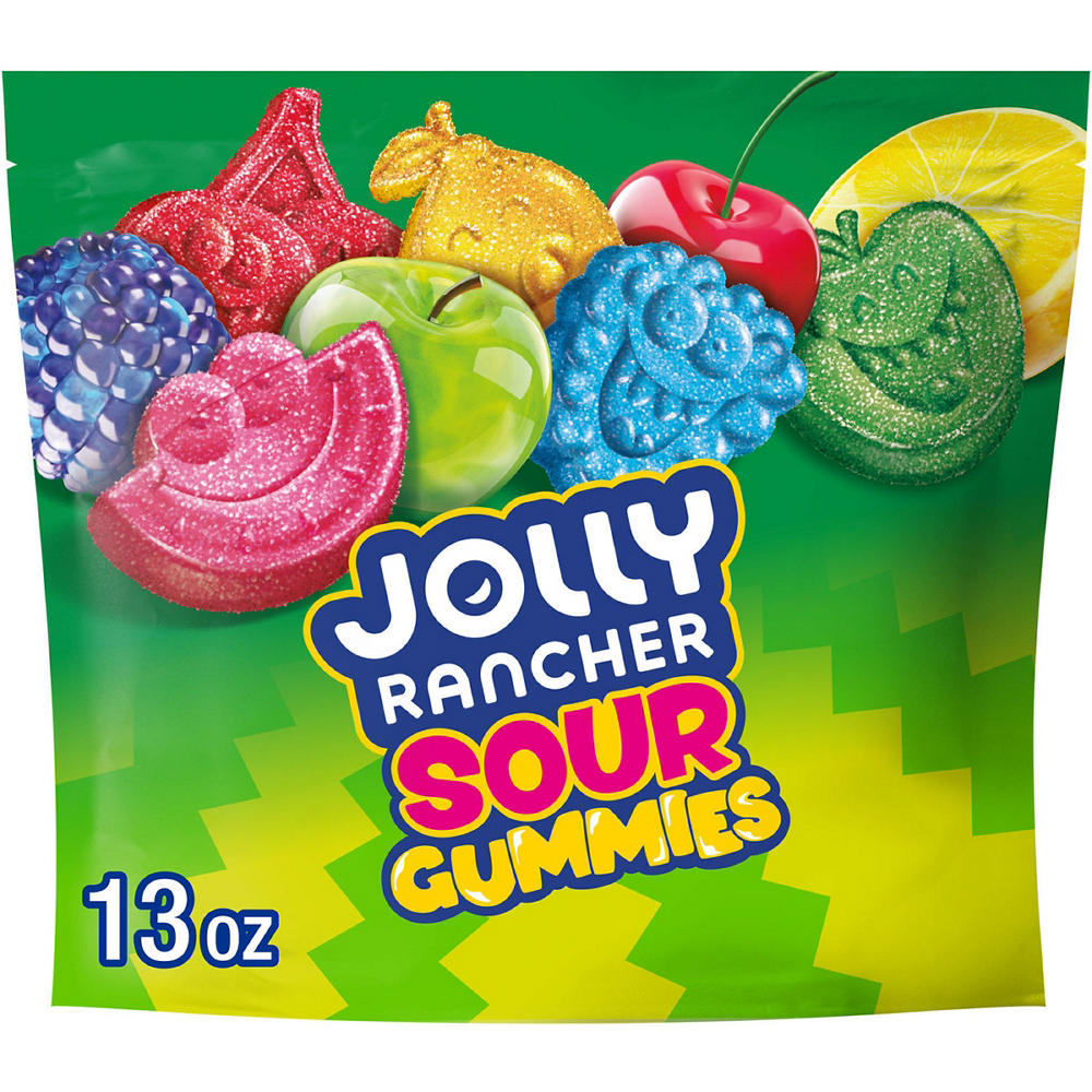 Jolly Rancher Sour Gummies Assorted Fruit Flavored Candy Resealable Bag, 13 oz