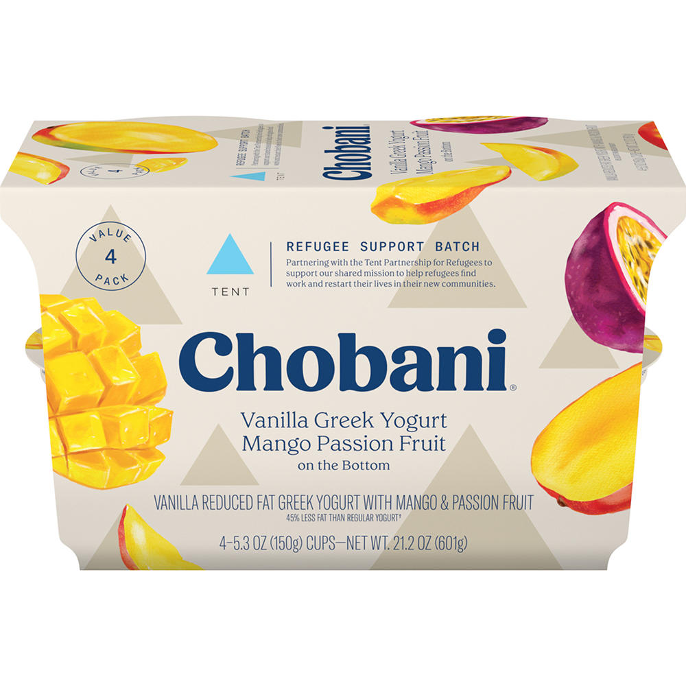 Chobani Low-Fat Vanilla Mango Passion Fruit on the Bottom Greek Yogurt, 4 pk
