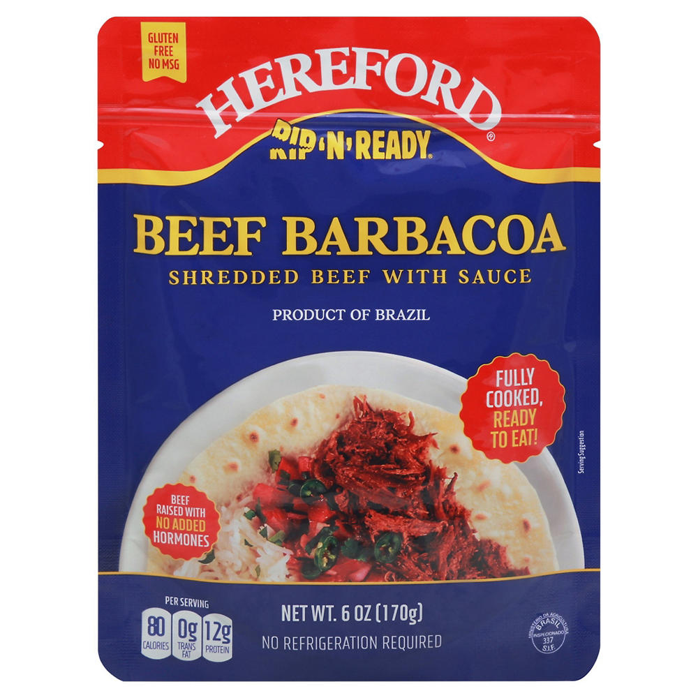 Hereford Rip 'n' Ready Beef Barbacoa Shredded Beef with Sauce, 6 oz