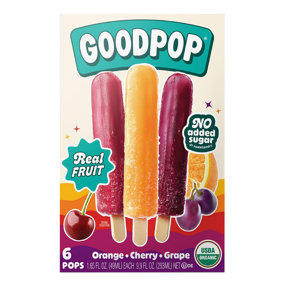 GoodPop No Added Sugar Pops Variety Pack - Orange, Cherry & Grape, 6 ct