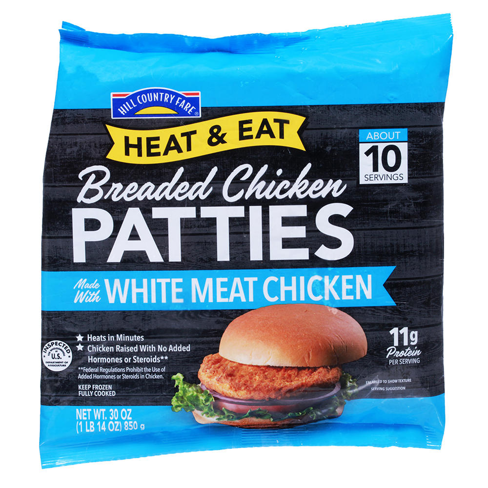 Hill Country Fare Heat & Eat Frozen Breaded Chicken Patties, 30 oz