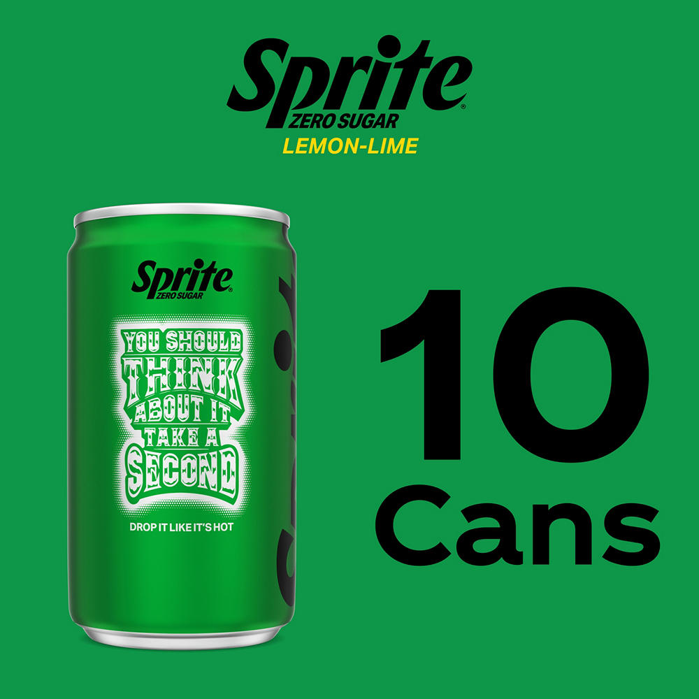 Sprite Zero Sugar Lemon Lime Caffeine Free Soda Soft Drink Fridge Pack 10 pk Mini Cans, 7.5 oz