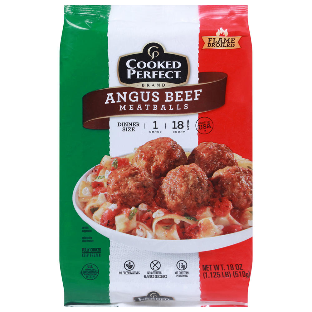 COOKED PERFECT Fully Cooked Frozen Angus Beef Meatballs, 18 oz