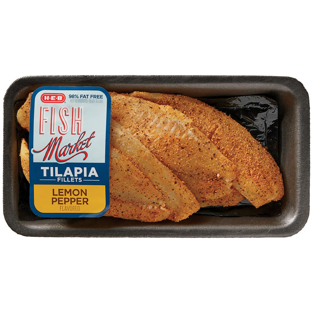 H-E-B Fish Market Seasoned Tilapia Fillets - Lemon Pepper Flavored, Avg. 1.05 lbs