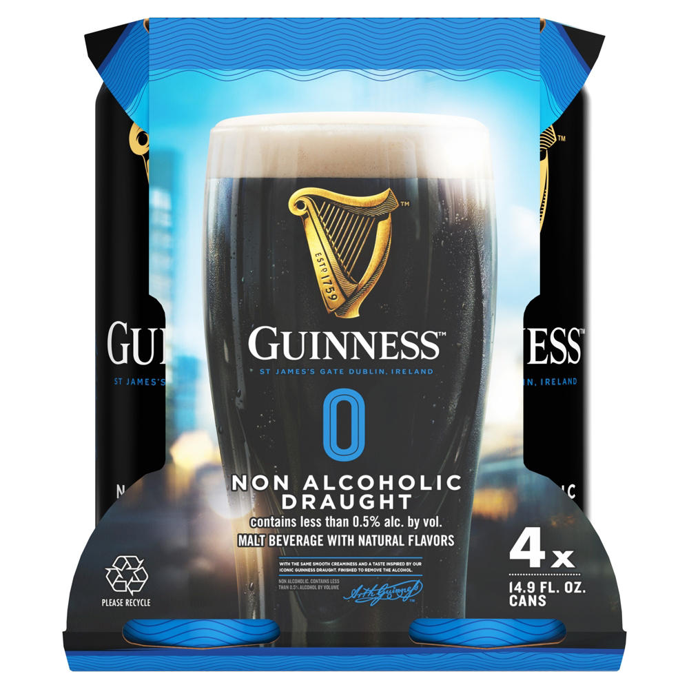 Guinness Non Alcoholic Draught 0 Stout Beer 4 pk Cans, 14.9 oz