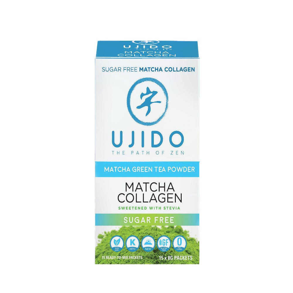 Ujido Matcha Collagen Green Tea Powder Sweetened with Stevia, 15 ct