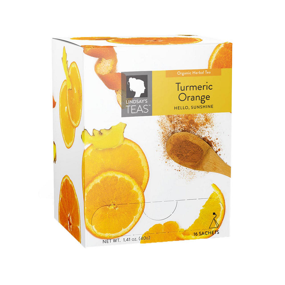 Lindsay's Teas Turmeric Orange Herbal Tea Pyramid Bags, 16 ct