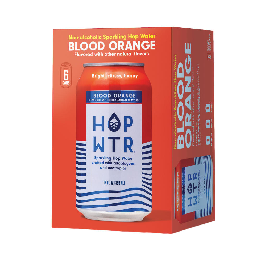 HOP WTR Non Alcoholic Blood Orange Sparkling Hop Water, 6 pk, 12 oz Cans