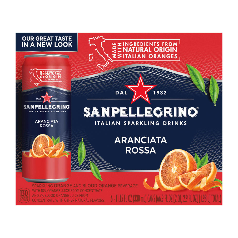 San Pellegrino Aranciata Rossa Blood Orange Italian Sparkling Drink 6 pk Cans, 11.15 oz