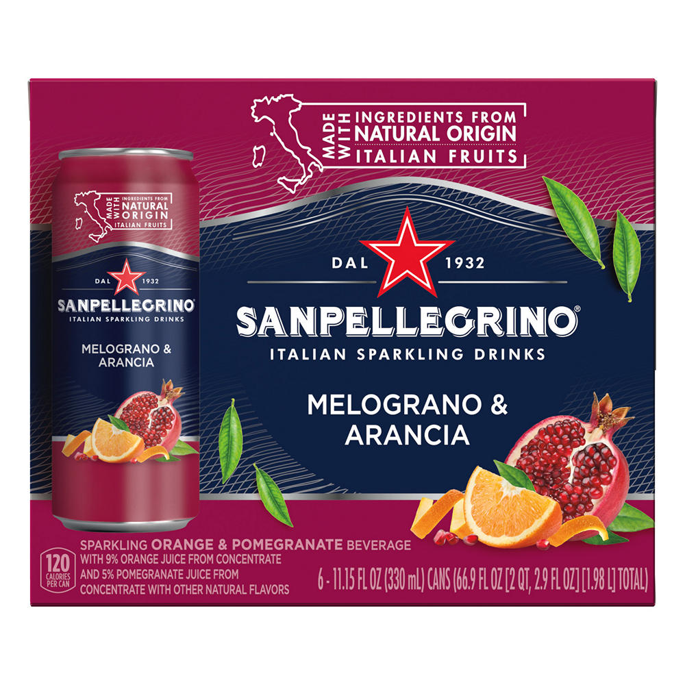 San Pellegrino Melograno & Arancia Pomegranate and Orange Italian Sparkling Drink 11.15 oz Cans, 6 pk