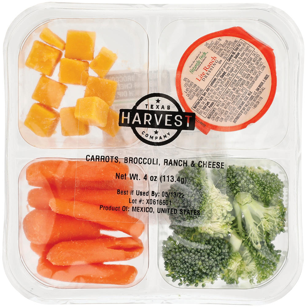 Texas Harvest Carrots, Broccoli, Cheddar Cheese & Ranch Dip Snack Tray, 4 oz