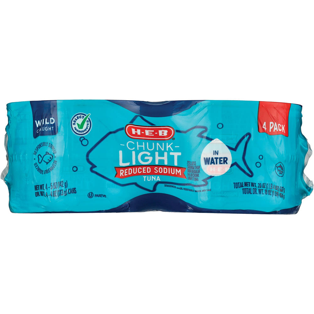H-E-B Reduced Sodium Chunk Light Tuna in Water, 4 pk