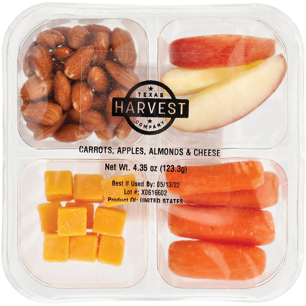 Texas Harvest Carrots, Apples, Cheddar Cheese & Almonds Snack Tray, 4.3 oz