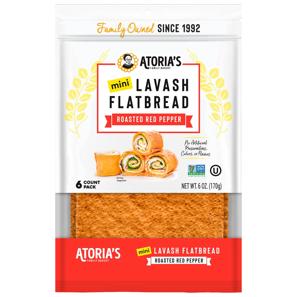 Atoria's Family Bakery Mini Roasted Red Pepper Lavash Flatbread, 6 ct