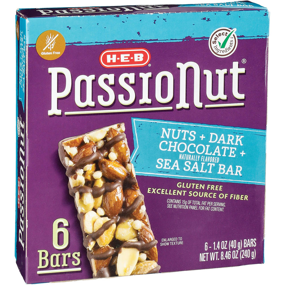 H-E-B Passionut Snack Bars - Dark Chocolate Sea Salt, 6 ct