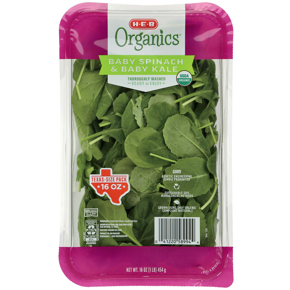 H-E-B Organics Fresh Baby Spinach & Kale - Texas Size Pack, 16 oz