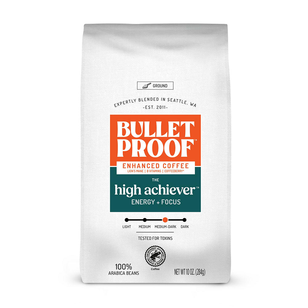 Bulletproof High Achiever Enhanced Medium Dark Roast Ground Coffee, 10 oz