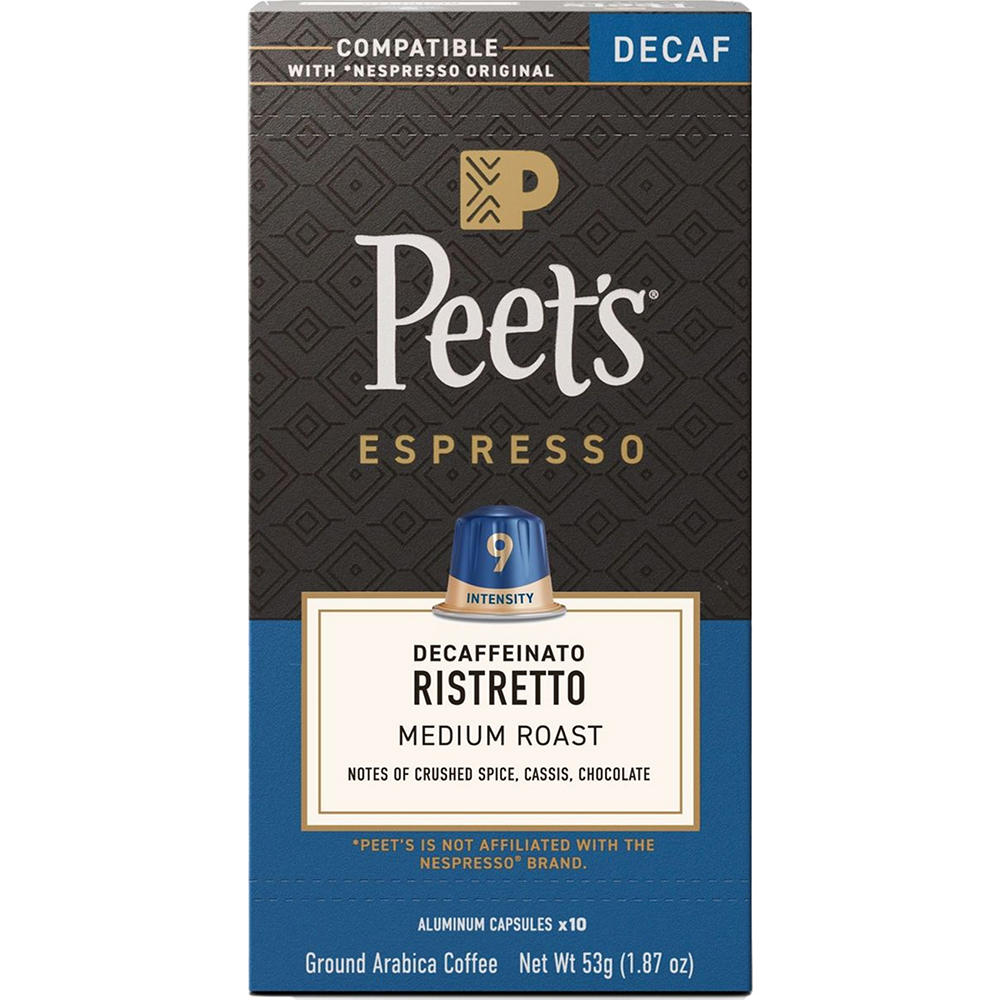 Peet's Coffee Espresso Decaf Ristretto Medium Roast Single Serve Capsules, 10 ct