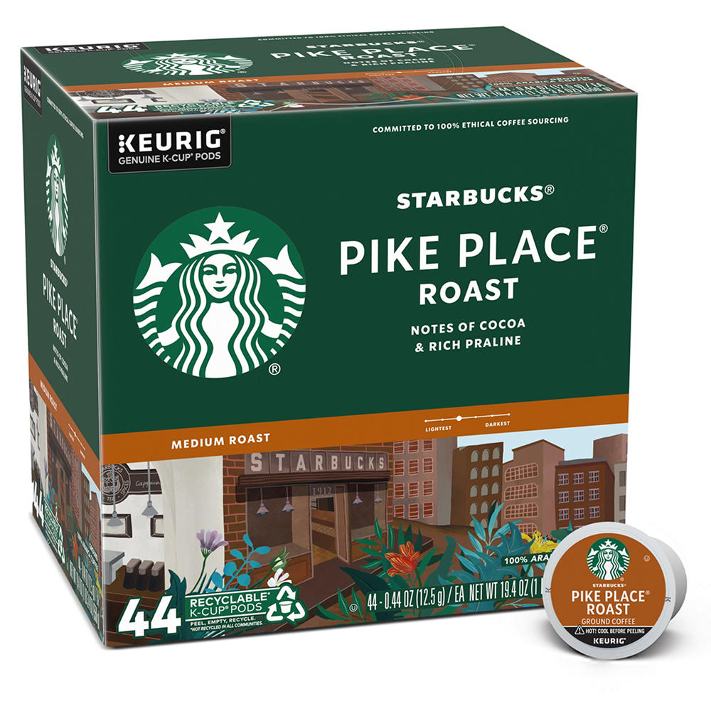 Starbucks Pikes Place Medium Roast Single Serve Coffee K Cups, 44 ct