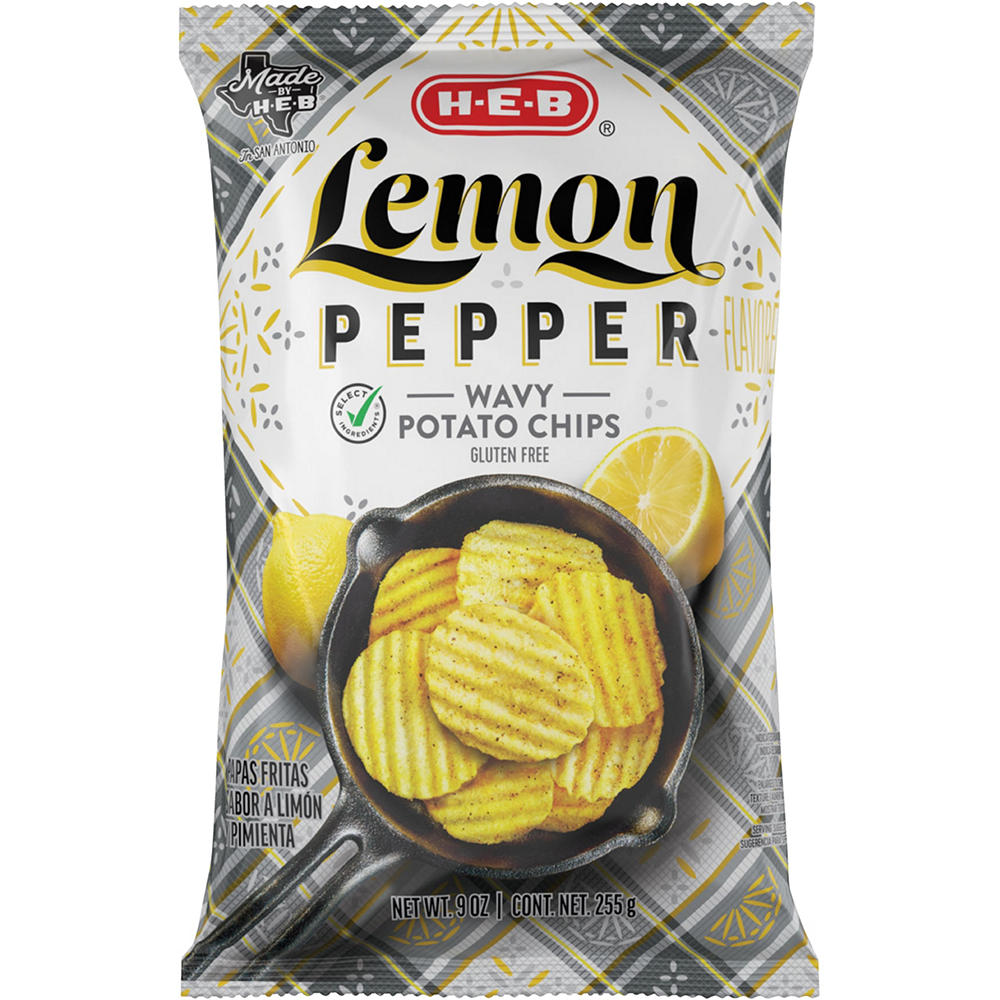 H-E-B Wavy Potato Chips - Lemon Pepper, 9 oz